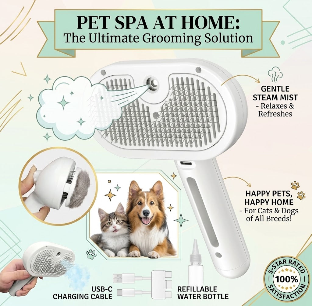 3-in-1 Pet Steam Grooming Brush